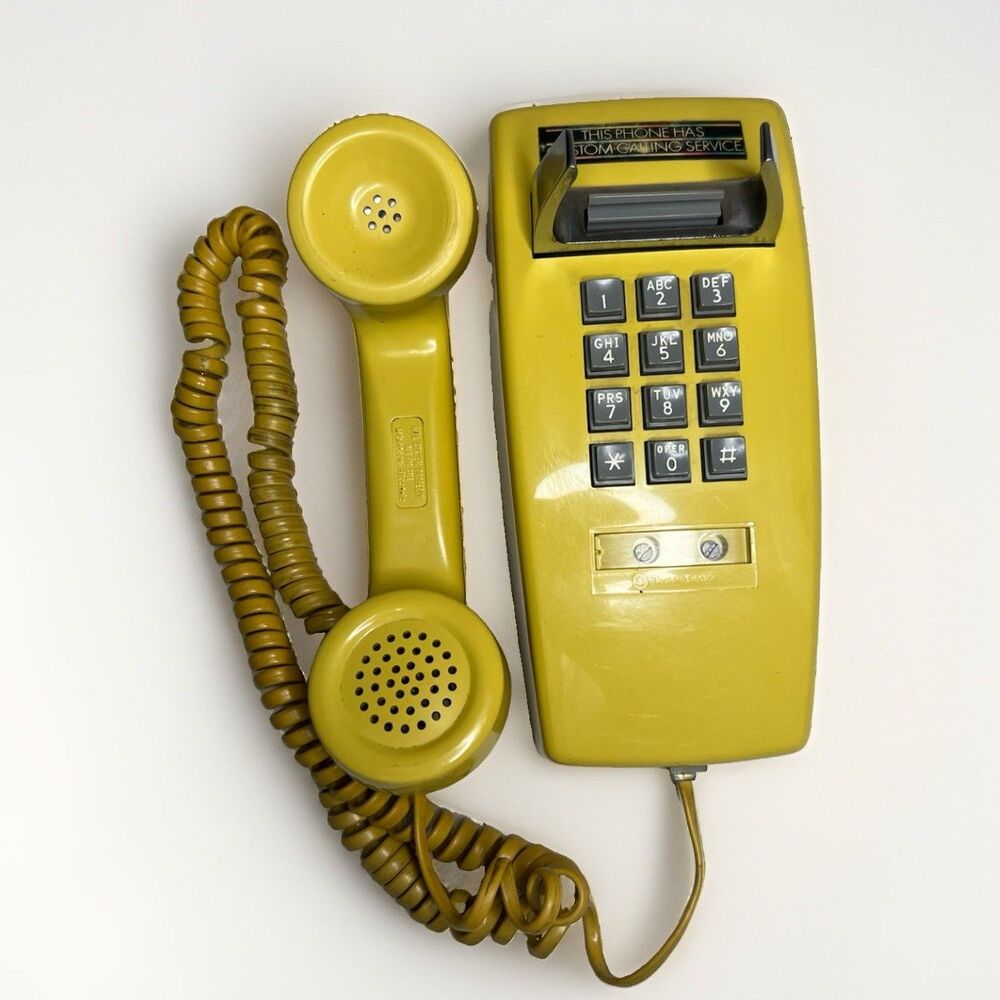 Vintage 1970s-Western Electric Yellow-Push Button Touch Wall Mount Phone Bell